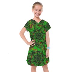 Art Artwork Fractal Digital Art Green Kids  Drop Waist Dress by Pakrebo