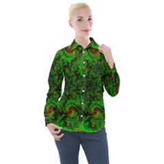 Art Artwork Fractal Digital Art Green Women s Long Sleeve Pocket Shirt