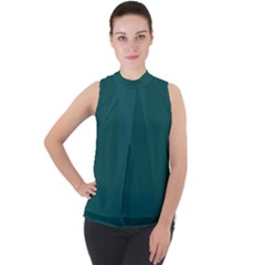 Teal Green Mock Neck Chiffon Sleeveless Top