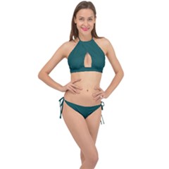 Teal Green Cross Front Halter Bikini Set by blkstudio