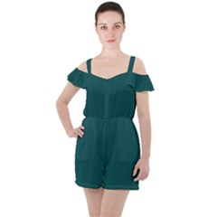 Teal Green Ruffle Cut Out Chiffon Playsuit by blkstudio