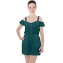 Teal Green Ruffle Cut Out Chiffon Playsuit View1