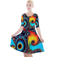 Artwork Fractal Digital Art Quarter Sleeve A-line Dress by Pakrebo