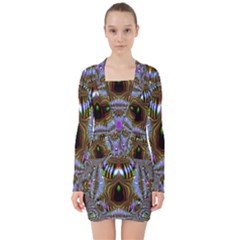 Art Artwork Fractal Digital Art V-neck Bodycon Long Sleeve Dress by Pakrebo