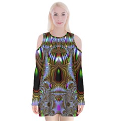 Art Artwork Fractal Digital Art Velvet Long Sleeve Shoulder Cutout Dress by Pakrebo