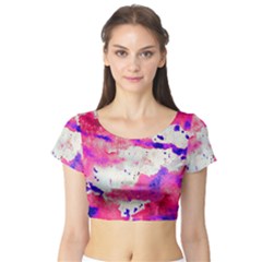 Watercolor Splatter Hot Pink/purple Short Sleeve Crop Top by blkstudio