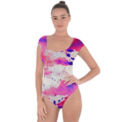 Watercolor Splatter Hot Pink/purple Short Sleeve Leotard  by blkstudio