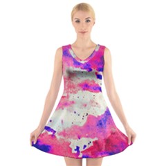 Watercolor Splatter Hot Pink/purple V-neck Sleeveless Dress by blkstudio