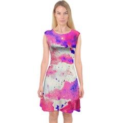 Watercolor Splatter Hot Pink/purple Capsleeve Midi Dress by blkstudio