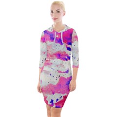 Watercolor Splatter Hot Pink/purple Quarter Sleeve Hood Bodycon Dress by blkstudio