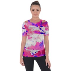 Watercolor Splatter Hot Pink/purple Shoulder Cut Out Short Sleeve Top by blkstudio