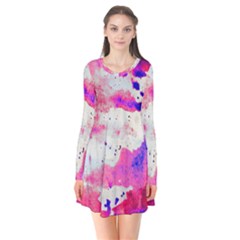 Watercolor Splatter Hot Pink/purple Long Sleeve V-neck Flare Dress by blkstudio