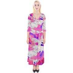 Watercolor Splatter Hot Pink/purple Quarter Sleeve Wrap Maxi Dress by blkstudio