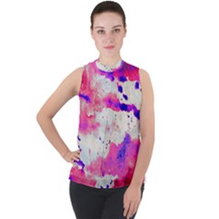 Watercolor Splatter Hot Pink/purple Mock Neck Chiffon Sleeveless Top by blkstudio