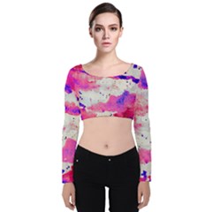 Watercolor Splatter Hot Pink/purple Velvet Long Sleeve Crop Top by blkstudio