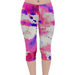 Watercolor Splatter Hot Pink/purple Velvet Capri Leggings  by blkstudio