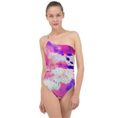 Watercolor Splatter Hot Pink/purple Classic One Shoulder Swimsuit by blkstudio