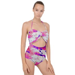 Watercolor Splatter Hot Pink/purple Scallop Top Cut Out Swimsuit by blkstudio