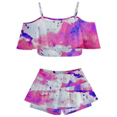 Watercolor Splatter Hot Pink/purple Kids  Off Shoulder Skirt Bikini by blkstudio