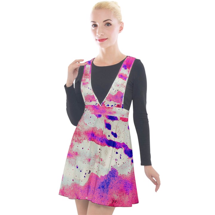 Watercolor Splatter Hot Pink/Purple Plunge Pinafore Velour Dress