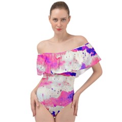 Watercolor Splatter Hot Pink/purple Off Shoulder Velour Bodysuit  by blkstudio