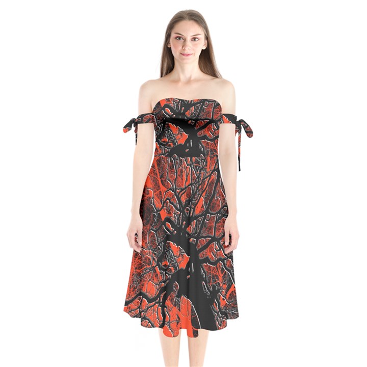 Into The Forest 6 Shoulder Tie Bardot Midi Dress