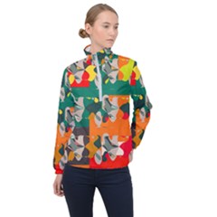 Retro Colors Texture                      Women Half Zip Windbreaker by LalyLauraFLM