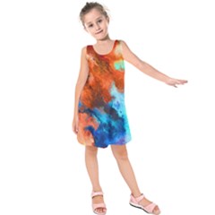 Orange Blue Texture                     Kid s Sleeveless Dress by LalyLauraFLM