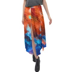 Orange Blue Texture                          Velour Split Maxi Skirt by LalyLauraFLM