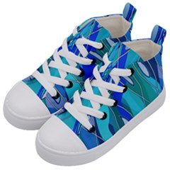 Wavy Blue Kids  Mid-top Canvas Sneakers by bloomingvinedesign