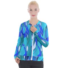 Wavy Blue Casual Zip Up Jacket by bloomingvinedesign