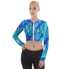 Wavy Blue Long Sleeve Cropped Velvet Jacket by bloomingvinedesign