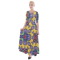 Shapes On A Yellow Background                        Half Sleeves Maxi Dress