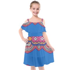 Shapes On A Blue Background                  Kids  Cut Out Shoulders Chiffon Dress