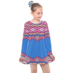 Shapes On A Blue Background                     Kids  Long Sleeve Dress by LalyLauraFLM