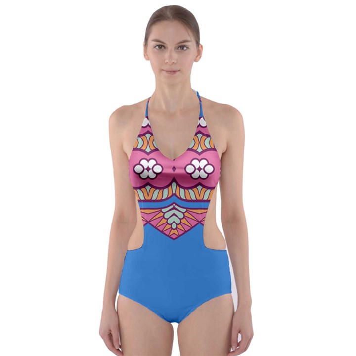 Shapes on a blue background                      Cut-Out One Piece Swimsuit