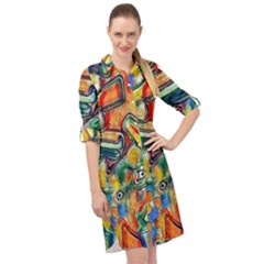 Colorful Painted Shapes                         Long Sleeve Mini Shirt Dress