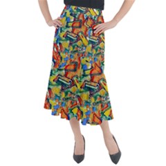 Colorful Painted Shapes                          Midi Mermaid Skirt by LalyLauraFLM