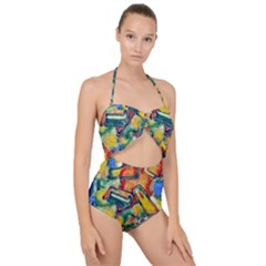 Colorful Painted Shapes                     Scallop Top Cut Out Swimsuit by LalyLauraFLM