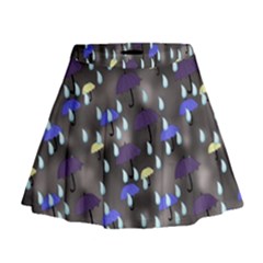 Rain And Umbrellas Mini Flare Skirt by bloomingvinedesign