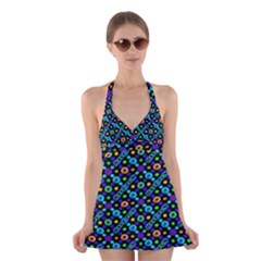 Have Fun Multicolored Text Pattern Halter Dress Swimsuit 