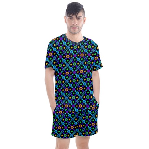 Have Fun Multicolored Text Pattern Men s Mesh Tee And Shorts Set by dflcprintsclothing