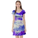 Watercolor Splatter Purple Short Sleeve Skater Dress View1