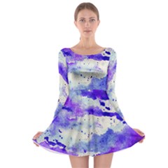 Watercolor Splatter Purple Long Sleeve Skater Dress by blkstudio