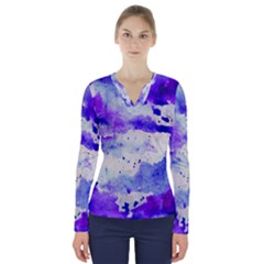 Watercolor Splatter Purple V-neck Long Sleeve Top by blkstudio