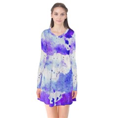 Watercolor Splatter Purple Long Sleeve V-neck Flare Dress by blkstudio