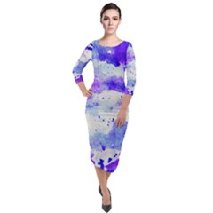 Watercolor Splatter Purple Quarter Sleeve Midi Velour Bodycon Dress by blkstudio