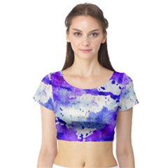 Watercolor Splatter Purple Short Sleeve Crop Top by blkstudio