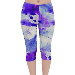 Watercolor Splatter Purple Velvet Capri Leggings  by blkstudio