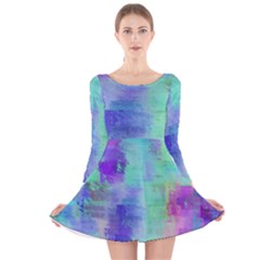 Watercolor Wash Long Sleeve Velvet Skater Dress